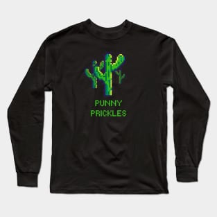 Punny Prickles: Playful and Funny Pixel Cactus Long Sleeve T-Shirt